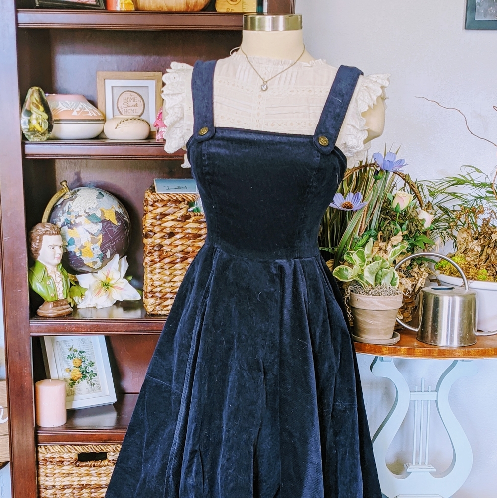 Navy blue corduroy pinafore dress XS